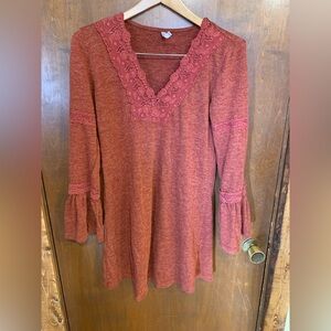 Women's Rust Lace Trim dress